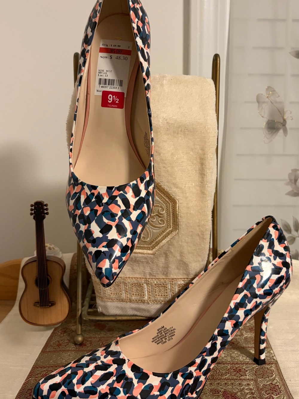 Nine West Pink Navy Multi Print Pointed-Toe Stilettos